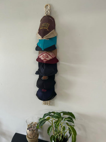 Macramé Cap Hanger – 4-Rung Adjustable Holder (Fits Up to 12 Hats)