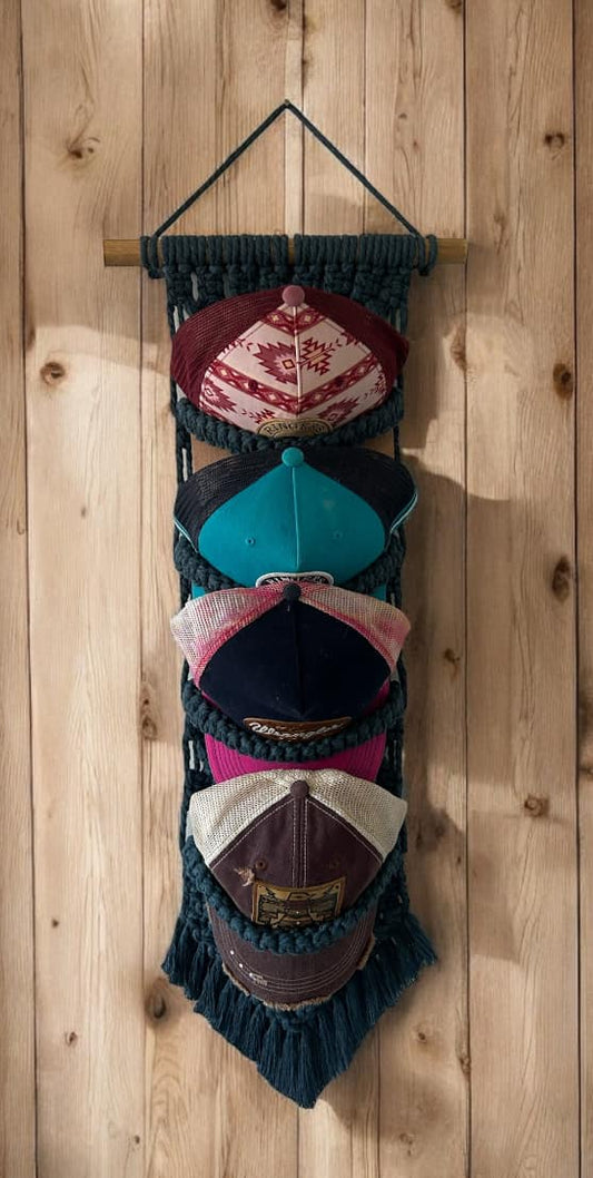 Macramé Cap Hanger – 4-Rung Adjustable Holder (Fits Up to 12 Hats)