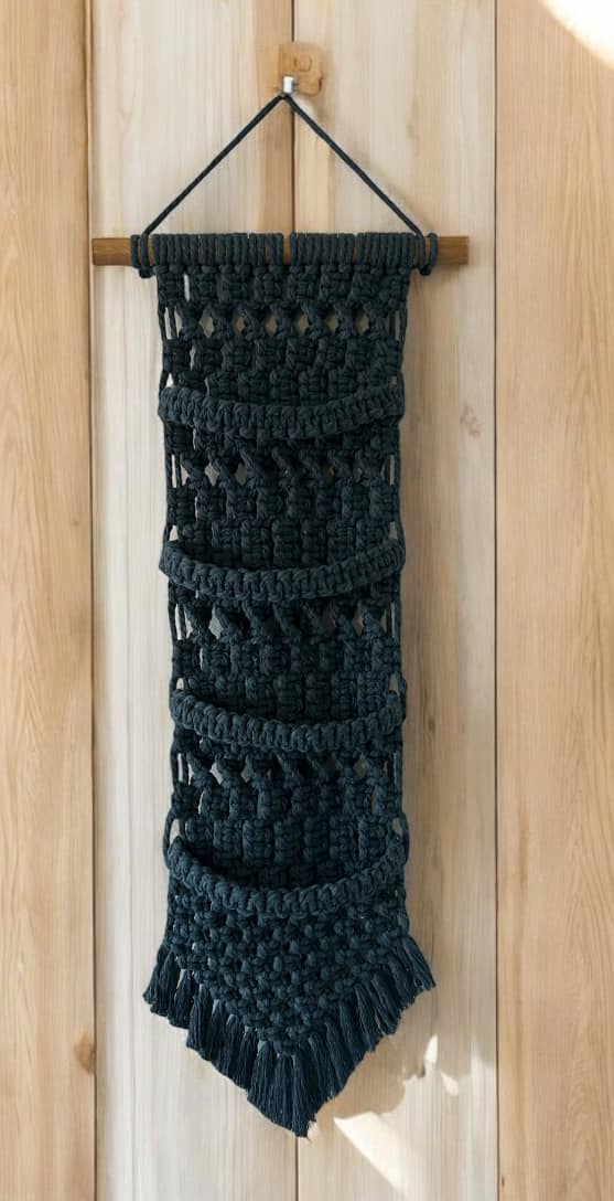 Macramé Cap Hanger – 4-Rung Adjustable Holder (Fits Up to 12 Hats)